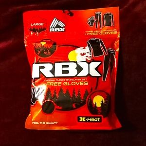 RBX men's thermal fleece Base-Layer set polyester top, bottom & cotton gloves L